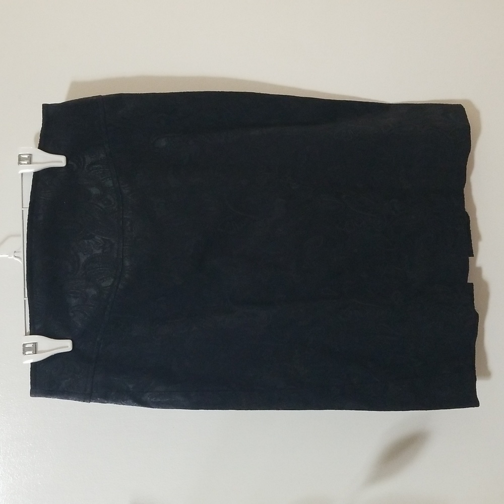 Vintage 90s Le Chateau Black Jacquard Pencil Skirt Paisley Size 7/8